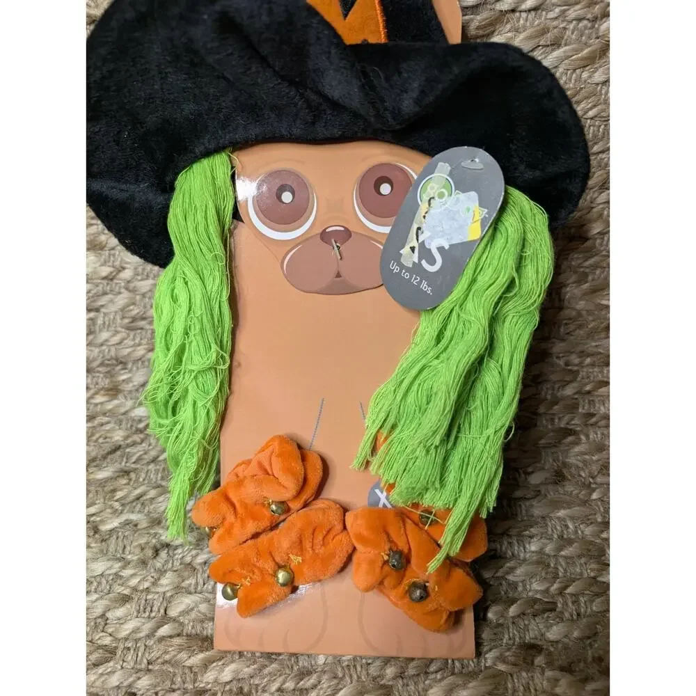 GoDog Witch Halloween Costume Dogs XS (Up To 12 lb) Hat & 4 Paw Scrunchies Bells